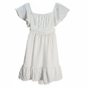 NWOT | Girls White Ruffle Off-Shoulder Flutter Sleeve Summer Dress | Size 6/7